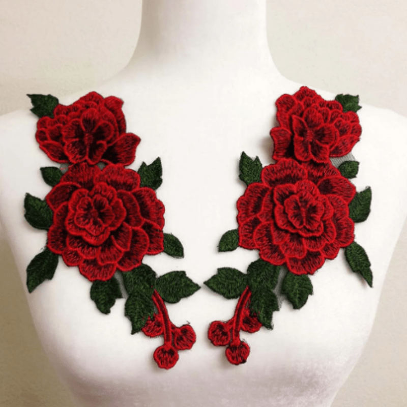 Embroidery 3d Blue Rose Ivory Flower Patch Applique Diy - Temu