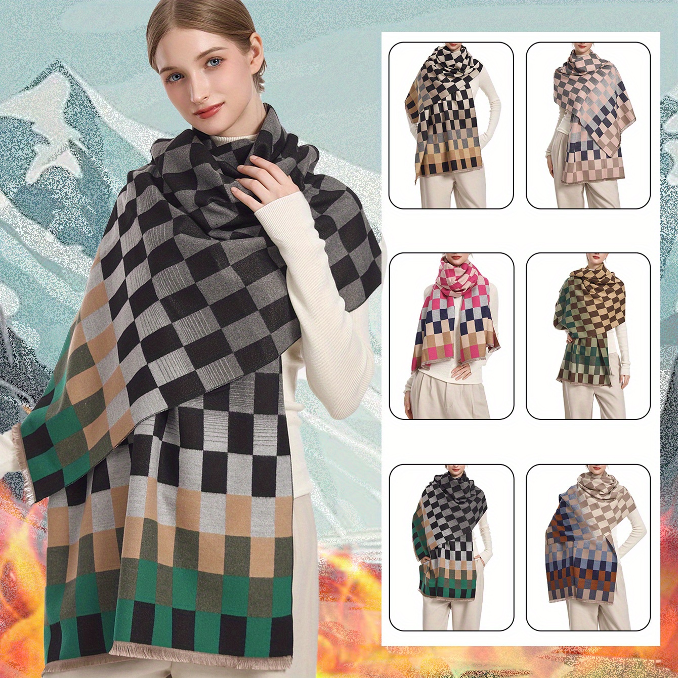 Autumn And Winter Shawl Gradient Imitated Color Cashmere Scarf - Temu