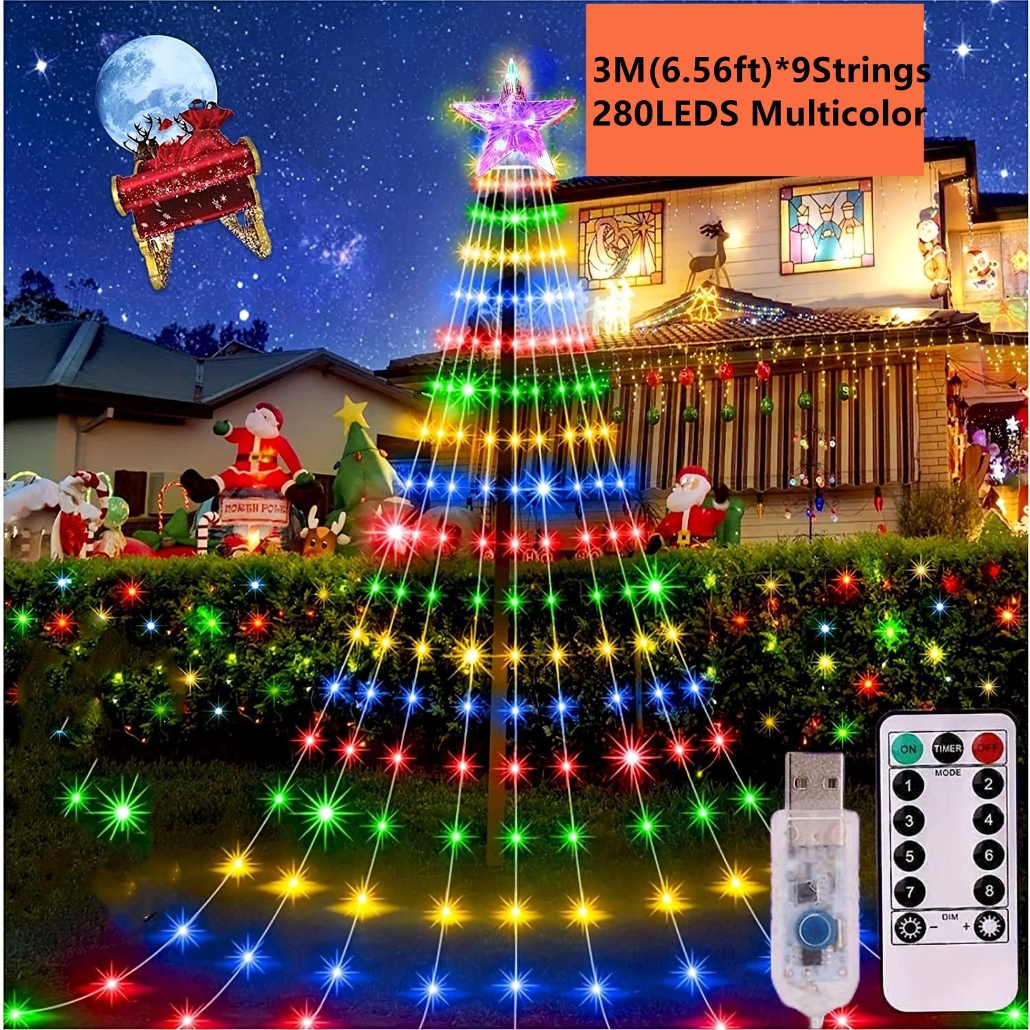 Christmas Tree Waterfall Lights, Outdoor Waterproof Led Solar Powered Star  Shaped Waterfall Lights With Remote Control, Christmas Yard Outdoor  Decoration