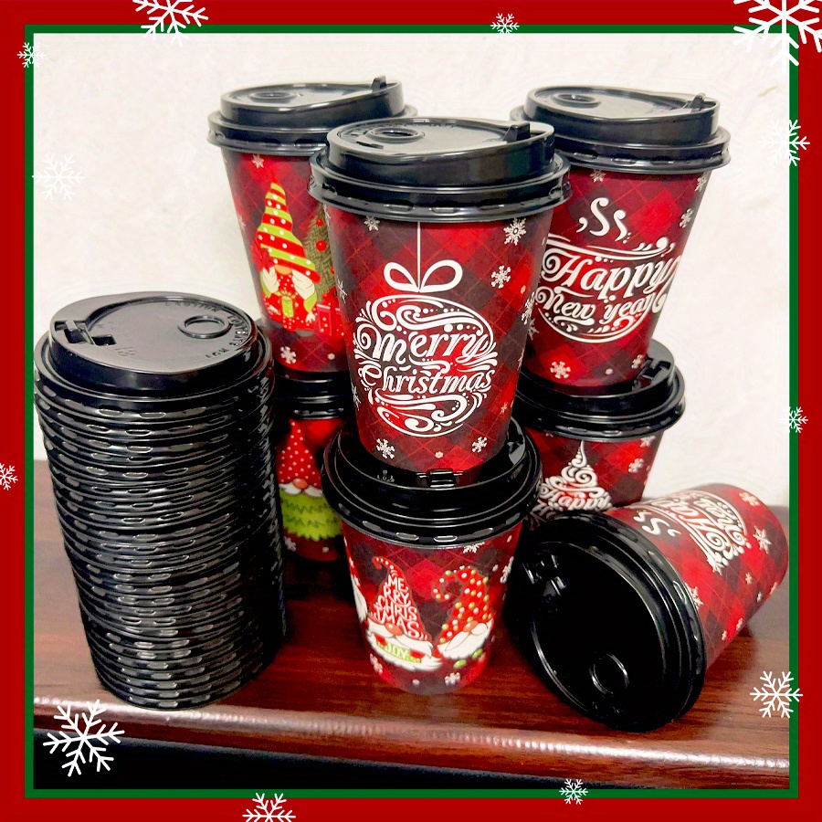 24pcs Christmas Disposable Coffee Cups with Lids 16oz