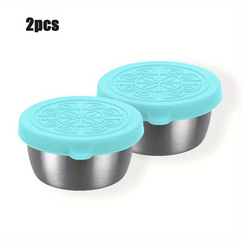 2PCS, Salad Dressing Container To Go, 1.6oz Reusable Sauce Containers With  Leakproof Silicone Lids, Stainless Steel Condiment Cup For School Bento
