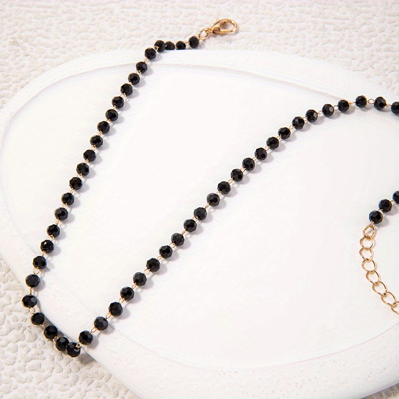 Easy Fashion Black Faux Chain Bead Clavicle Chain, Temperament All-Match Chain Necklace Women