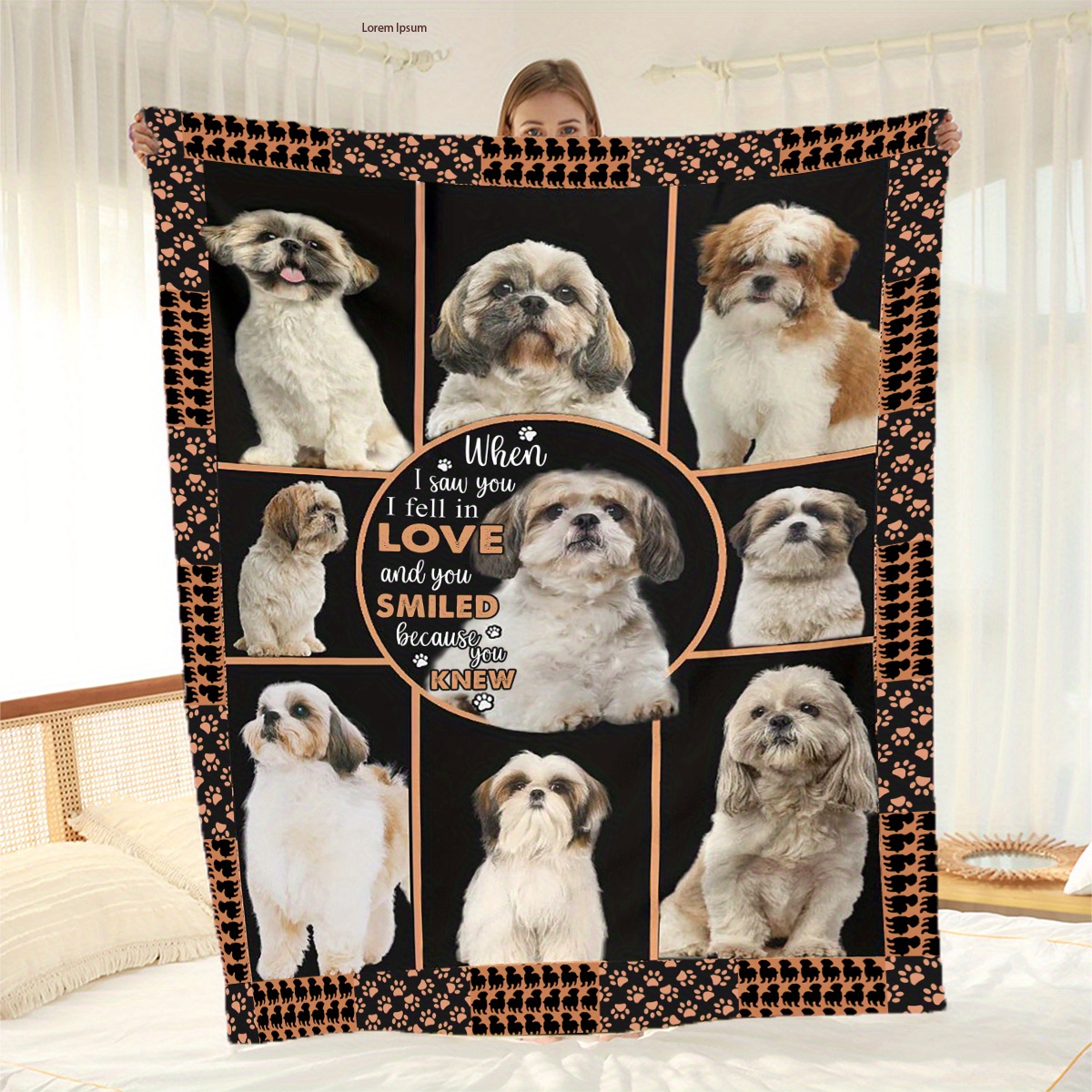 TEMU 1pc, Cute Puppy Personality Pattern Plush Blanket, Soft Warm Throw Blanket Nap Blanket For Couch Sofa Office Bed Camping Travel, Multi-purpose Gift Blanket For All Season