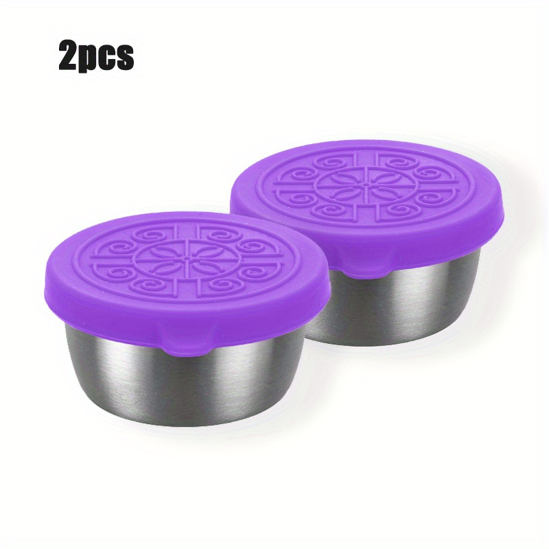 2PCS Stainless Steel Dipping Sauce Cups with Silicone Lid Food Storage  Container
