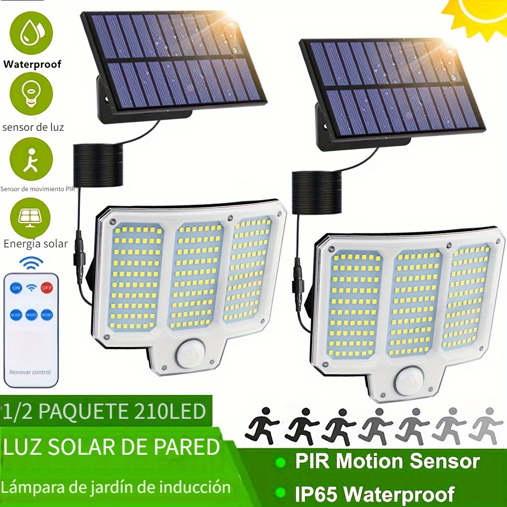Foco Solar de Pared Ajustable 4 Luces Led c/Sensor y Control