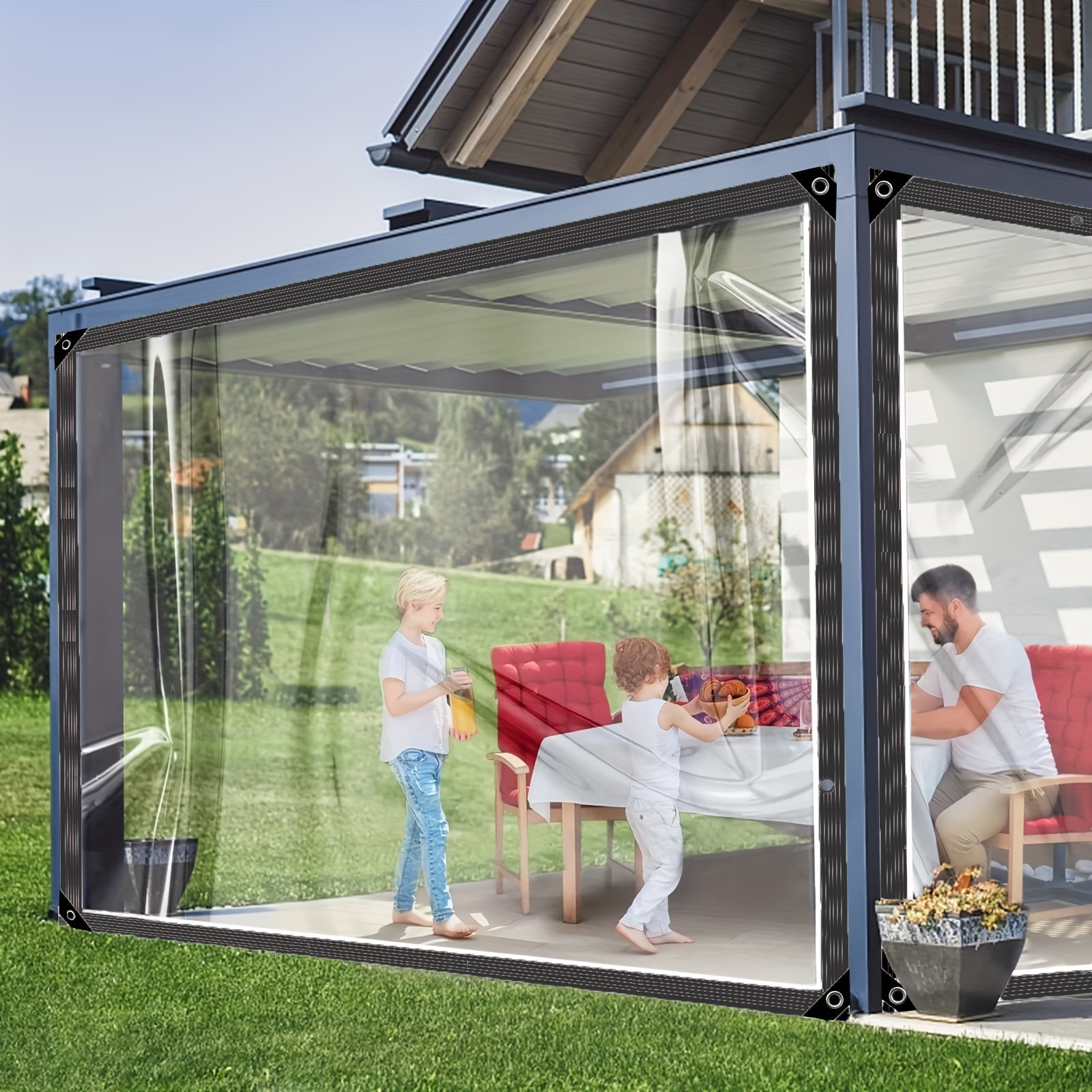 Lona Impermeable Exterior 380g/m2 para Jardín Terraza con Ojales y Cuerdas  Lona PVC contra el Viento a Prueba de Lluvia Polvo, Transparente
