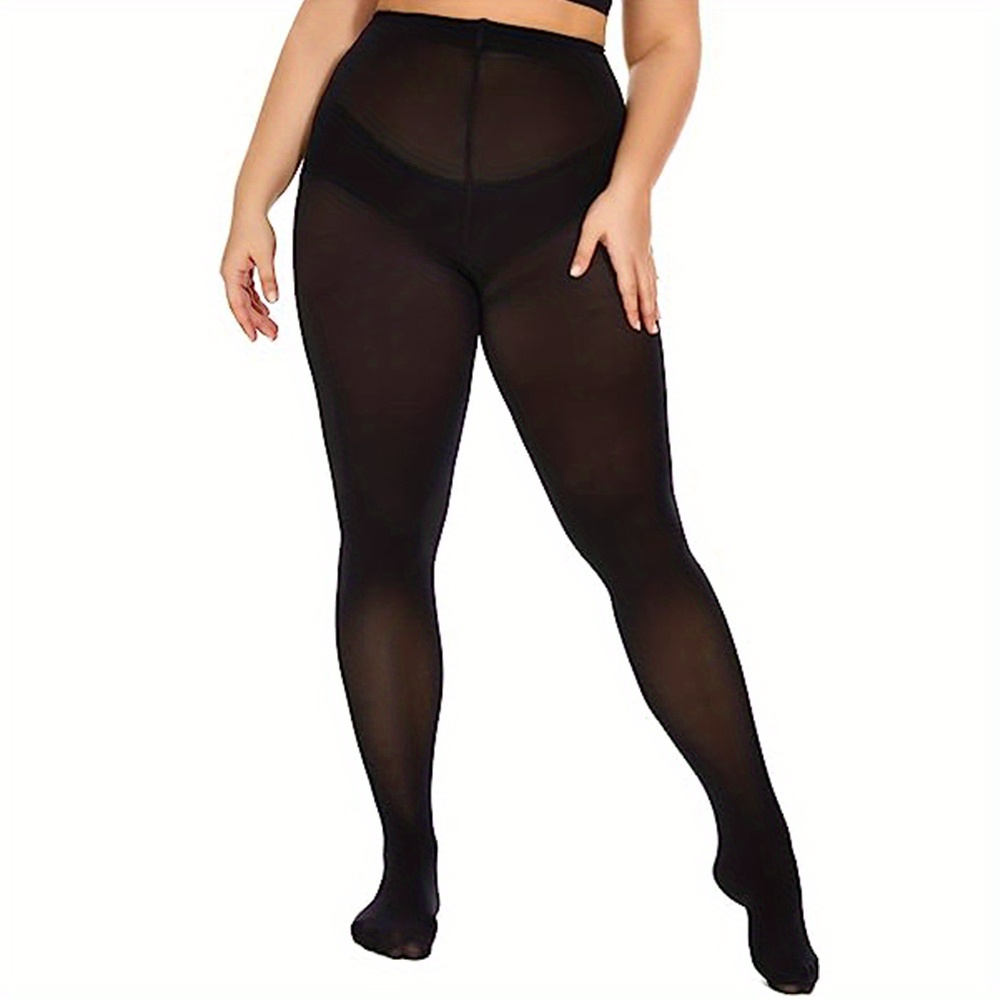 1pair/2pairs Plus Size Fashionable Tights, Women's Plus Semi Opaque  Anti-hook Control Top Stretchy Pantyhose