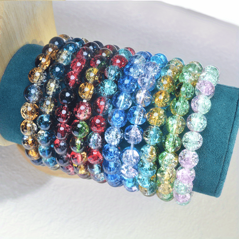 Gradient Color Round Glass Beads Bracelet Gorgeous Boho - Temu