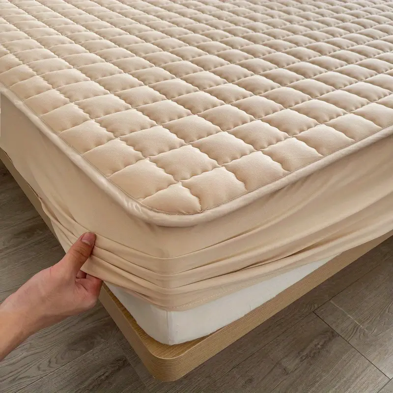 1pc quilted waterproof mattress protector without pillow and core soft comfortable solid color bedding mattress cover for bedroom guest room with deep pocket fitted bed sheet only details 11
