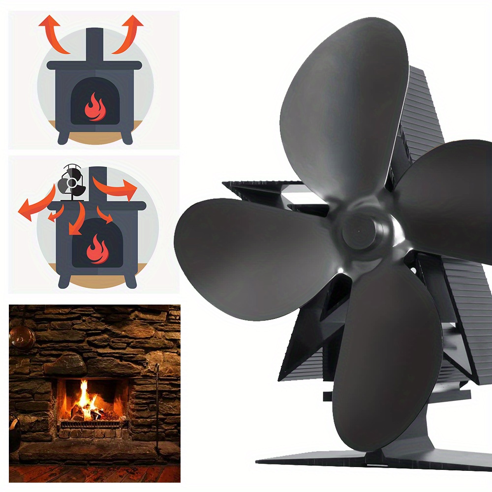 Ventilador de estufa con 4 palas ventilador de chimenea 60-350°C accionado  por calor