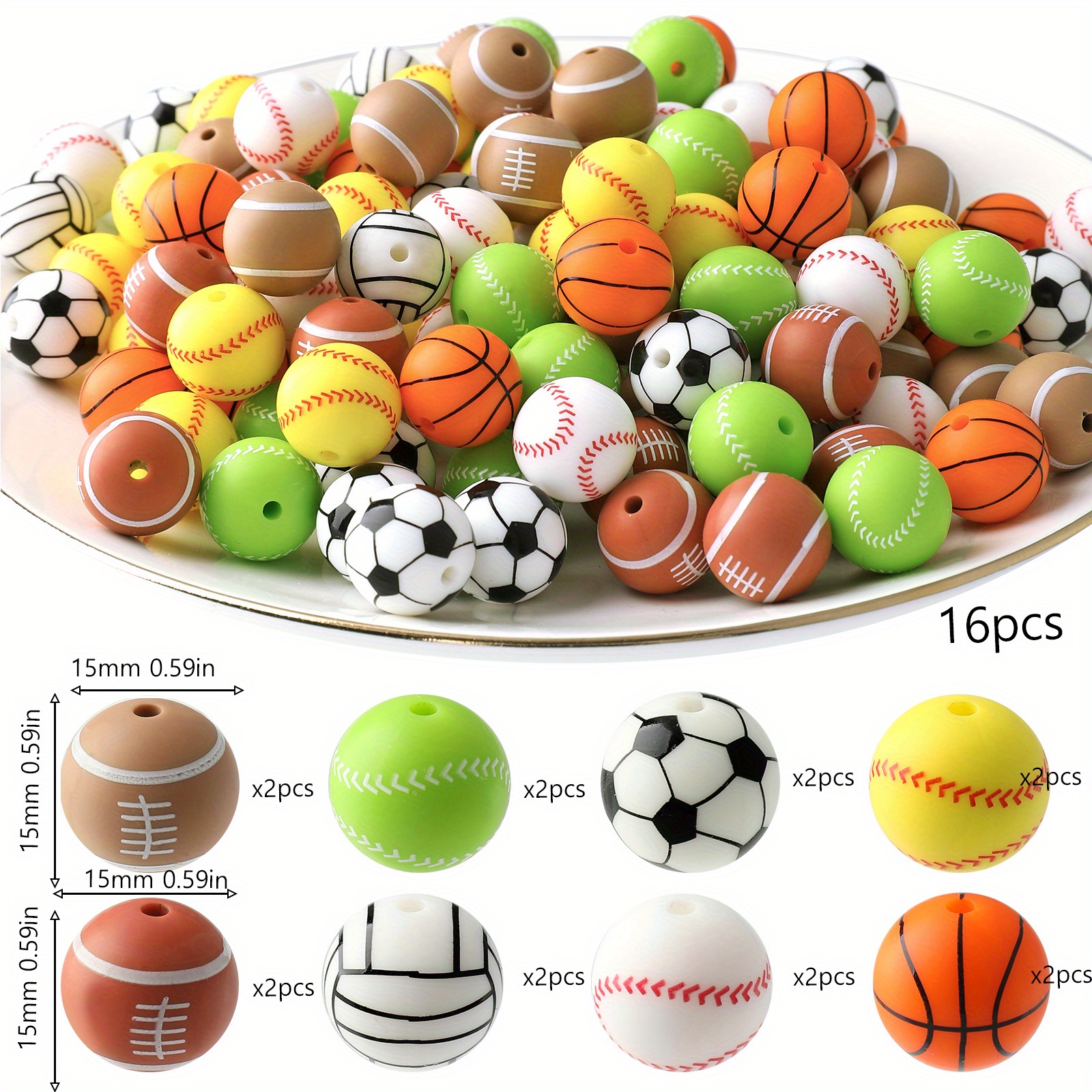 Sports Theme Silicone Beads Baseball Softball Football - Temu