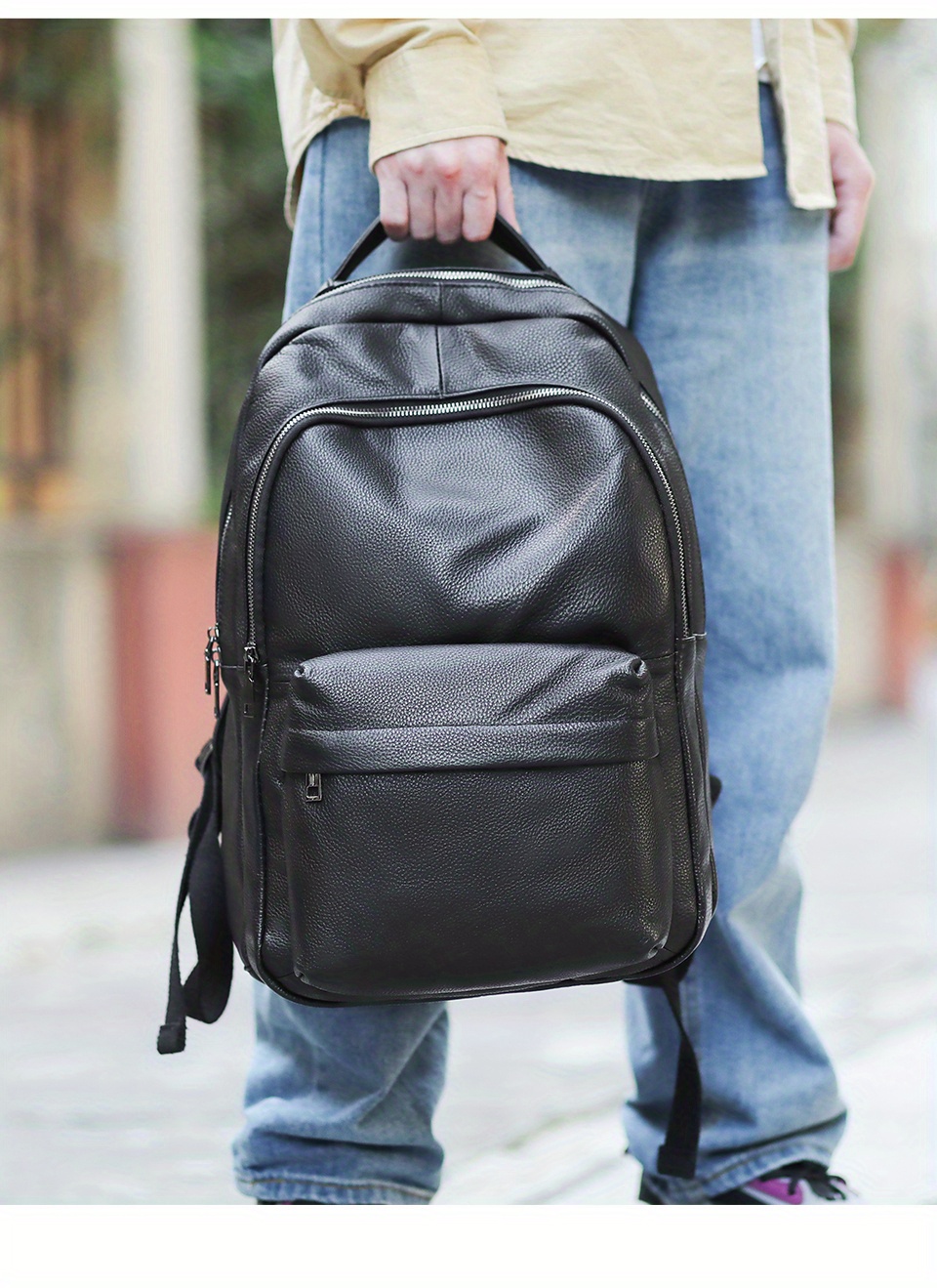 Mochila de viaje de cuero genuino para hombre, morral escolar para  adolescentes universitarios, bolsa para portátil de 15 , de cuero genuino