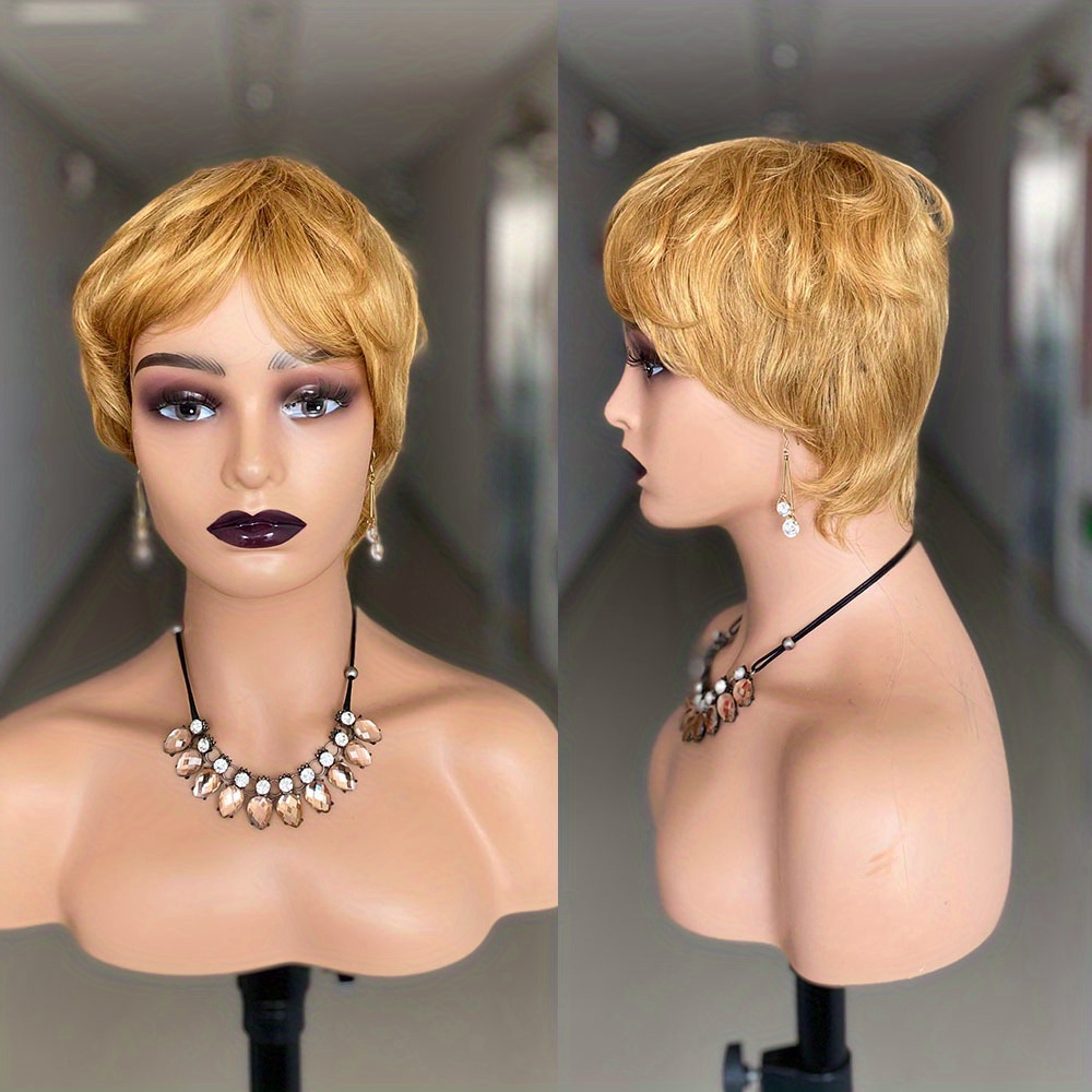 Short Pixie Cut Wigs With Bangs Human Hair Glueless Brazilian Full Machine Wig