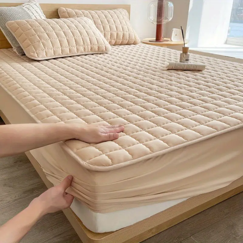1pc quilted waterproof mattress protector without pillow and core soft comfortable solid color bedding mattress cover for bedroom guest room with deep pocket fitted bed sheet only details 9