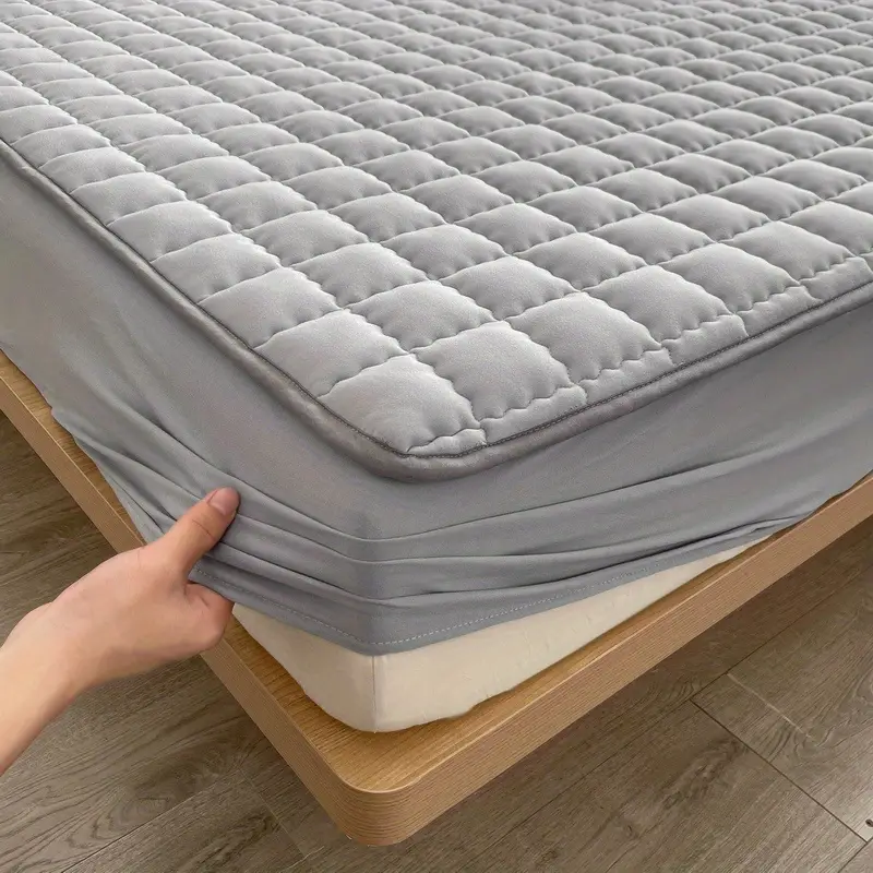 1pc quilted waterproof mattress protector without pillow and core soft comfortable solid color bedding mattress cover for bedroom guest room with deep pocket fitted bed sheet only details 2