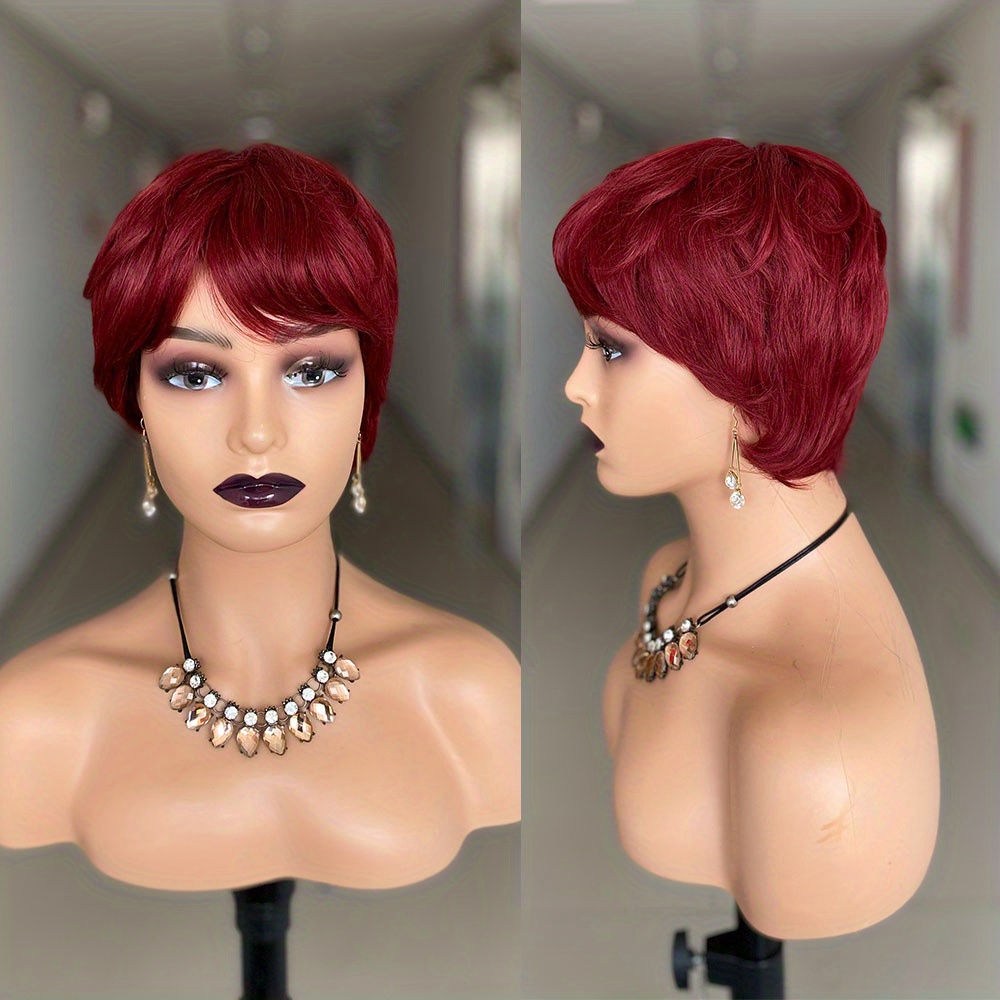 Short Pixie Cut Wigs With Bangs Human Hair Glueless Brazilian Full Machine Wig