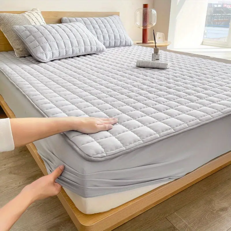 1pc quilted waterproof mattress protector without pillow and core soft comfortable solid color bedding mattress cover for bedroom guest room with deep pocket fitted bed sheet only details 13