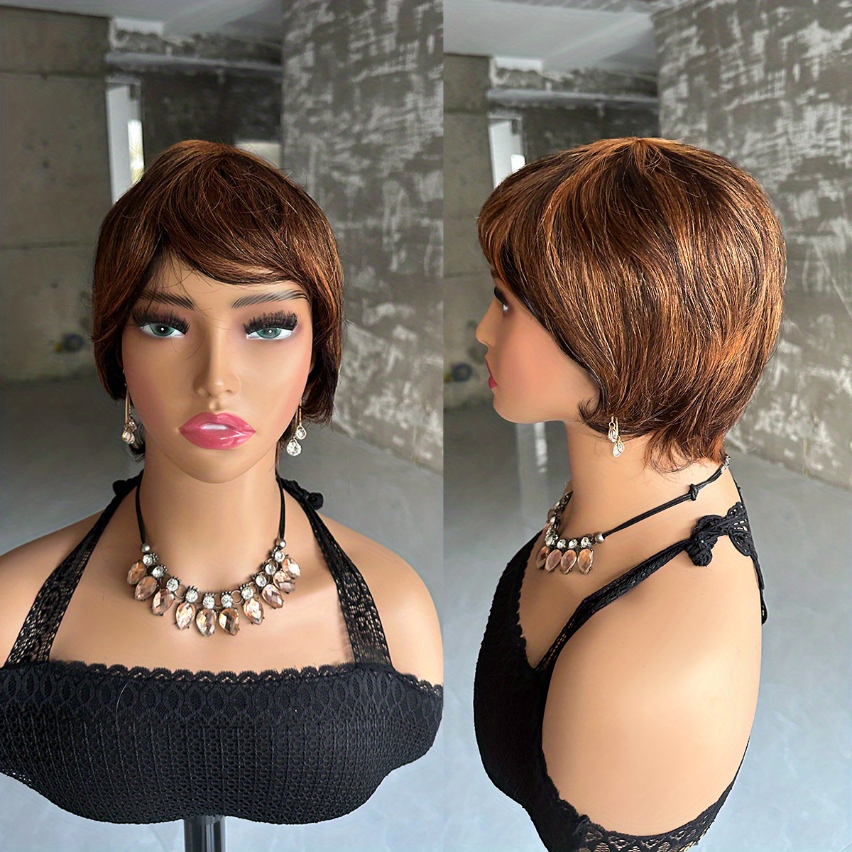 Short Pixie Cut Wigs With Bangs Human Hair Glueless Brazilian Full Machine Wig