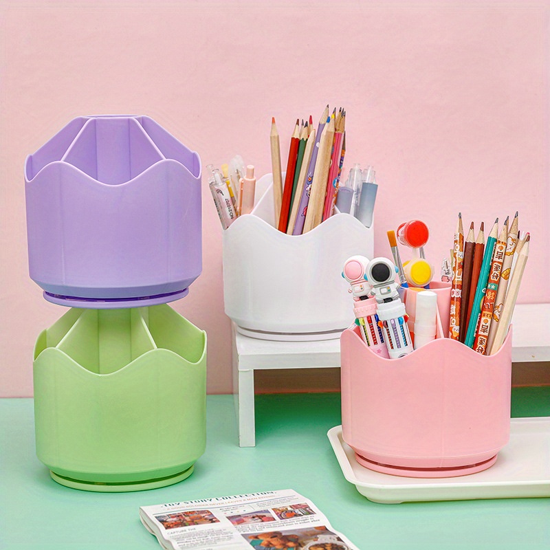 Simple Large Capacity Rotating Pen Holder Home Office - Temu