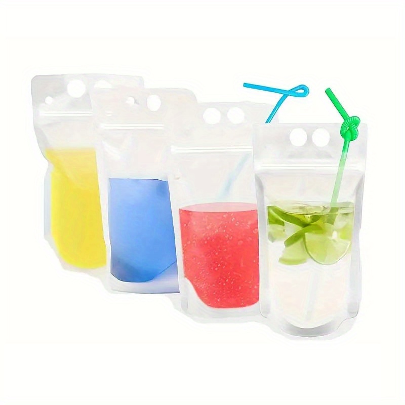 Clear Drink Pouches With Straws Reclosable Zipper Stand-up Plastic Bags  20pcs