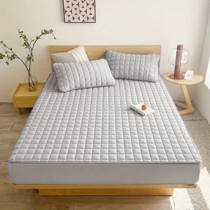1pc quilted waterproof mattress protector without pillow and core soft comfortable solid color bedding mattress cover for bedroom guest room with deep pocket fitted bed sheet only details 12