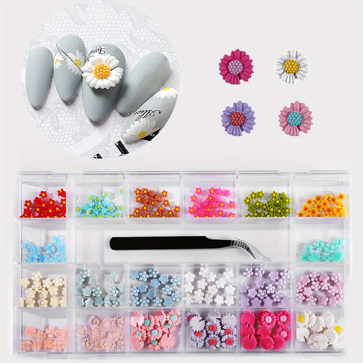 21 Grids 3D Resin Flower Fruit Nail Charms