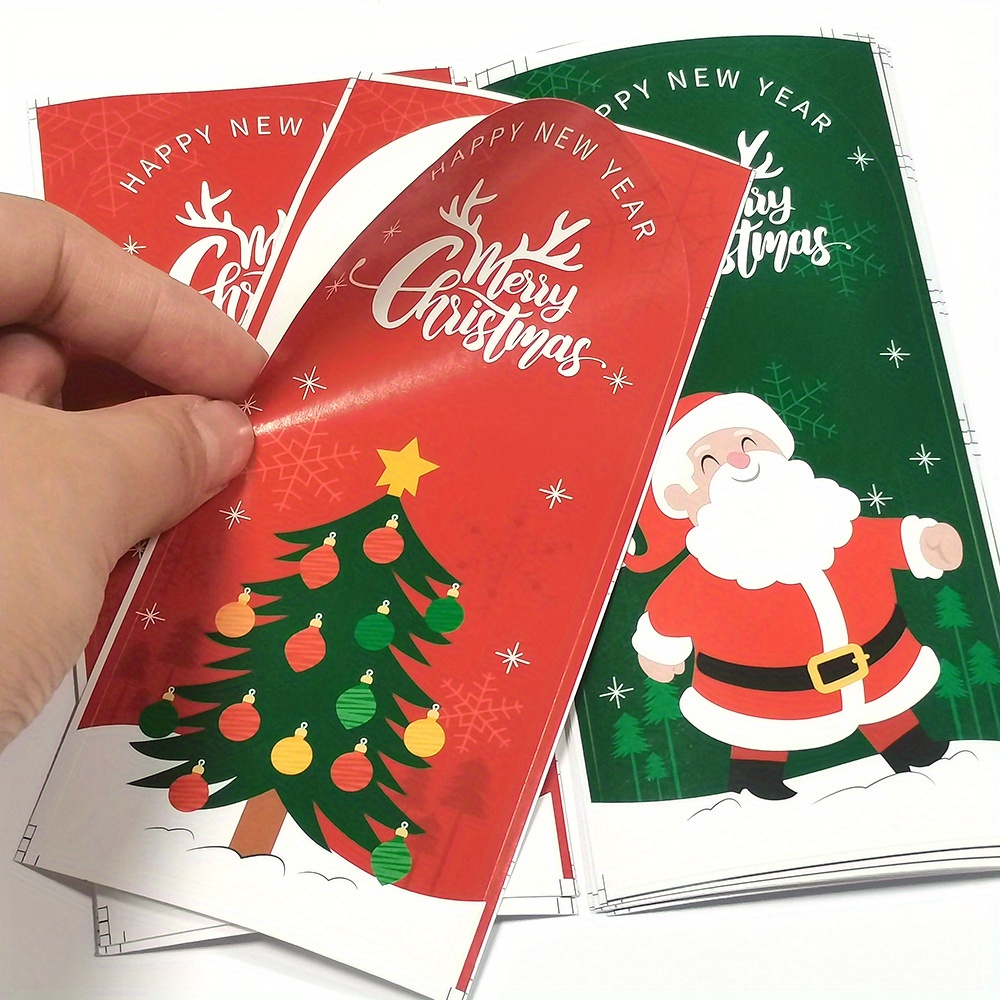 Red Christmas Stickers Christmas Tree Santa - Temu