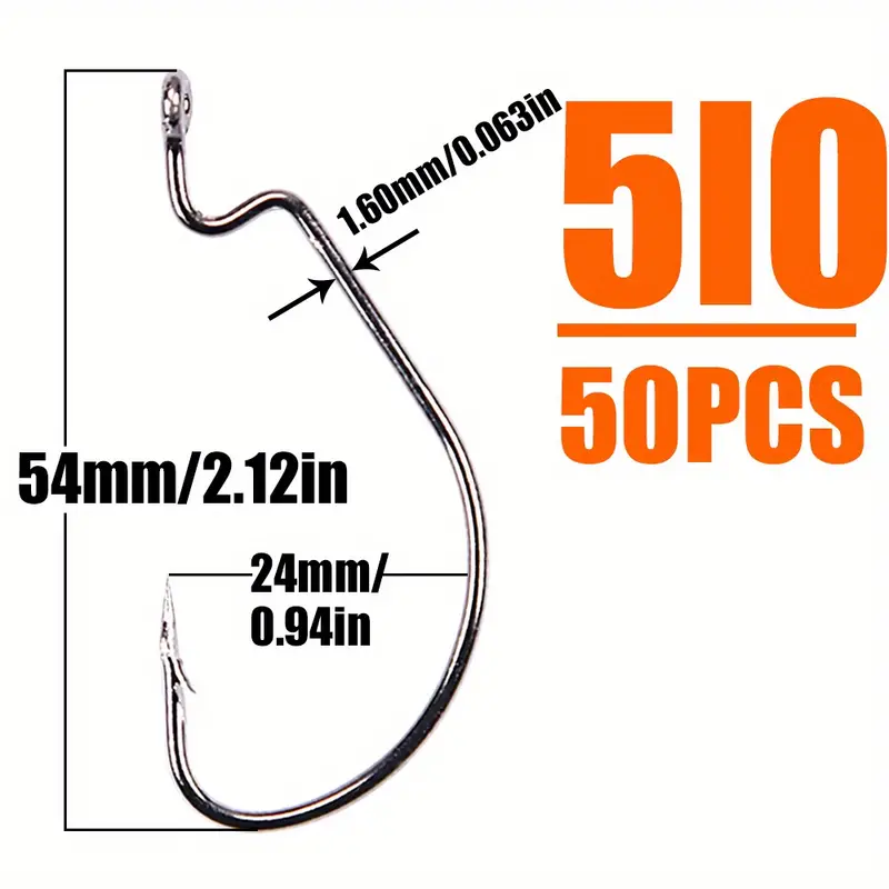 6# 5/0 Fishing Soft Worm Offset Hooks High Carbon Steel Wide - Temu