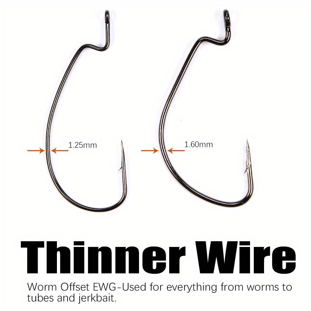 8# 4/0# Thin Wire Offset Ewg Worm Hook With Big Rings Carbon - Temu