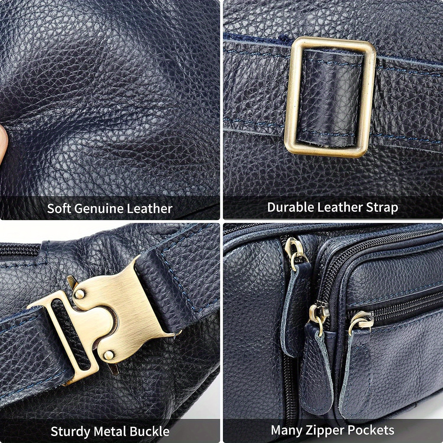 metal zippers genuine leather fanny pack