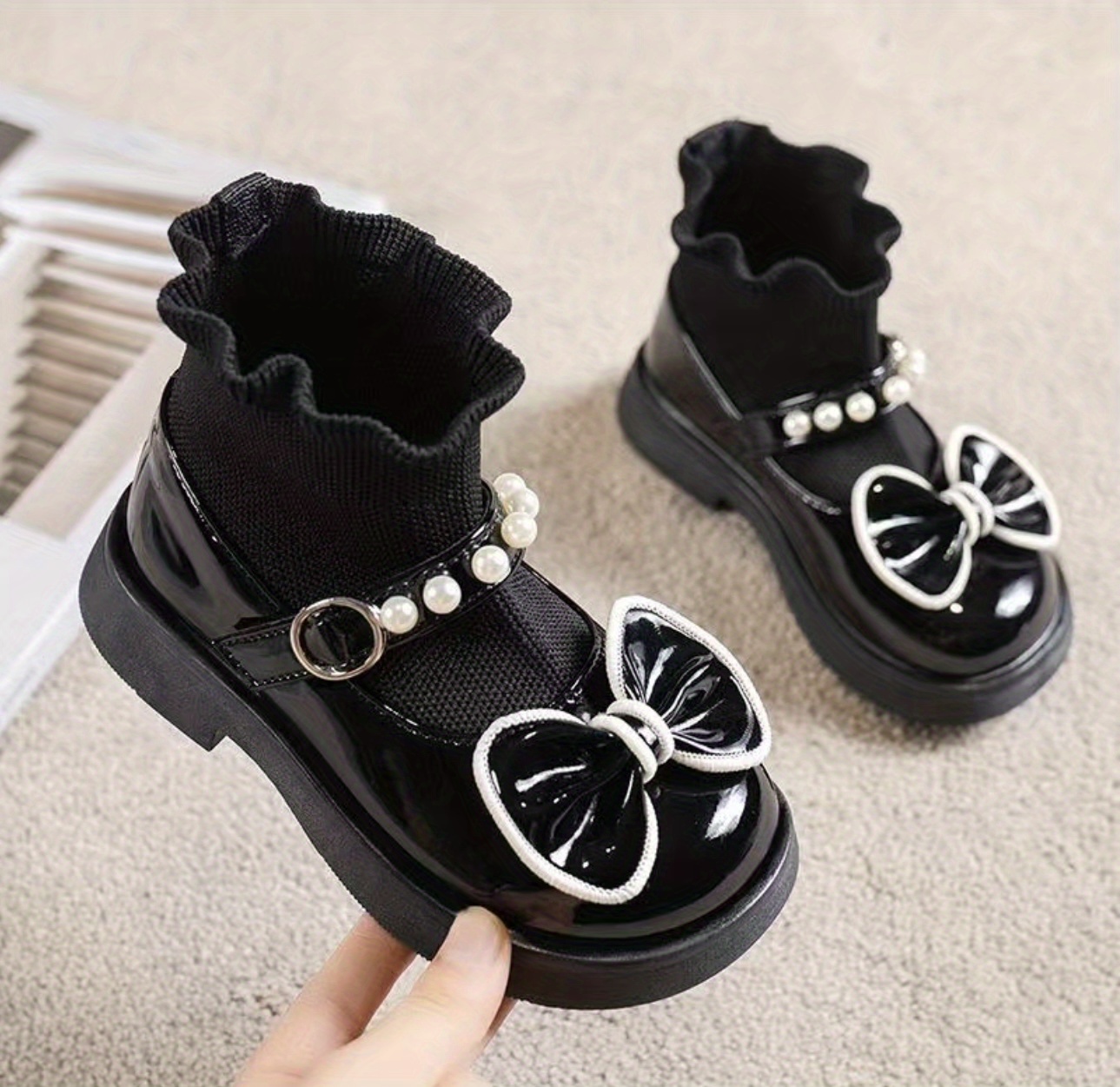 1 Pair Girls Solid Color  Boots With Bow Decor, Non-Slip & Wear-Resistant Soles, Fashionable & Warm main image 0