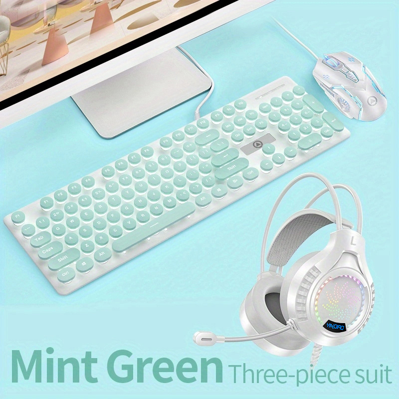 Gaming Set: Gaming Keyboard, Headset, Mouse GREEN