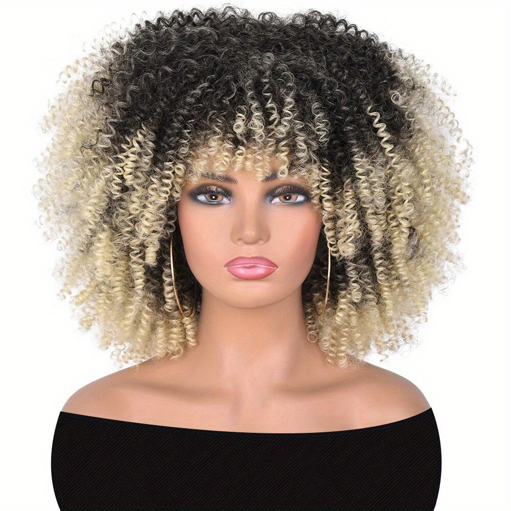 Short Afro Kinky Curly Wigs Bangs Women Synthetic Heat Temu 6731