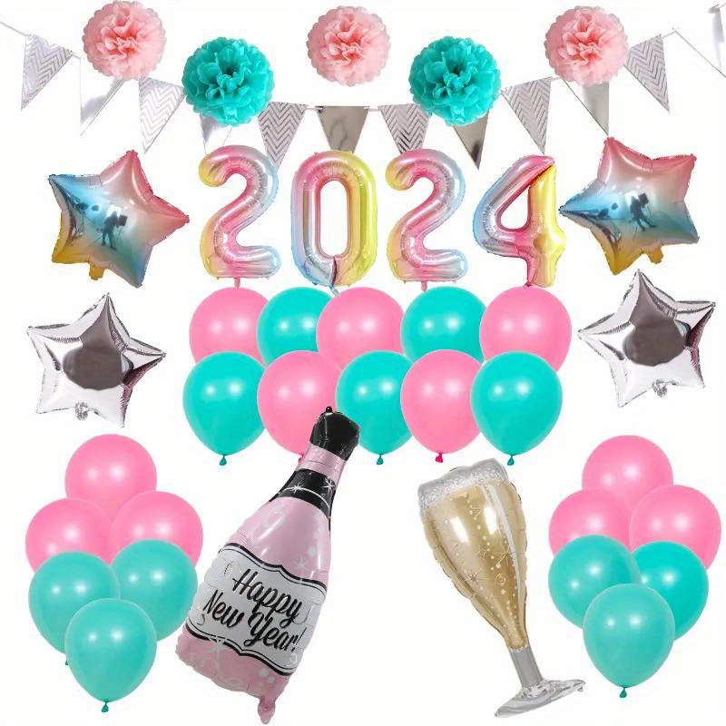 2024 New Year Decoration 2024 Number Balloon Happy New Year - Temu