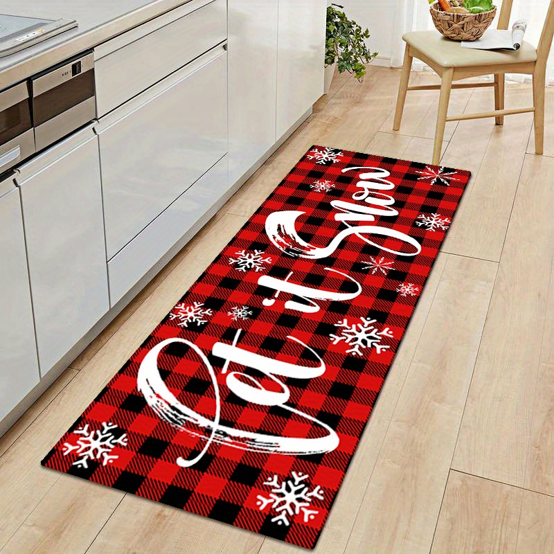Kitchen Rugs Plaid Bear Black and Red Doormat with Non Skid Rubber Backing