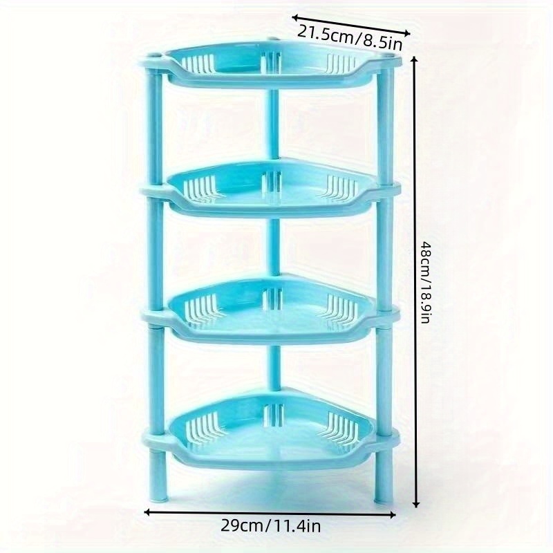 3 Layer Plastic Small Storage Shelves Plastic Basket Corner Shelf Organizer  Desk Stand Rack Bathroom Shelves for Home Household Kitchen(Blue) 