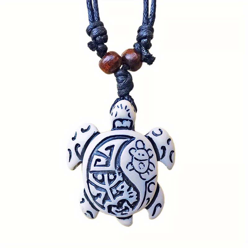 Image of Men's Vintage Turtle Pendant Necklace Hawaiian Tribal Style Surfer Twine Woven Necklace Jewelry Gift Wholesale
