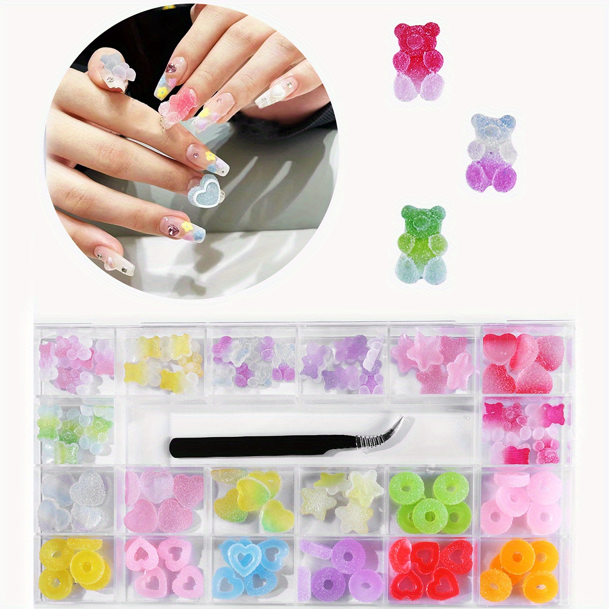 21 Grids 3D Resin Flower Fruit Nail Charms