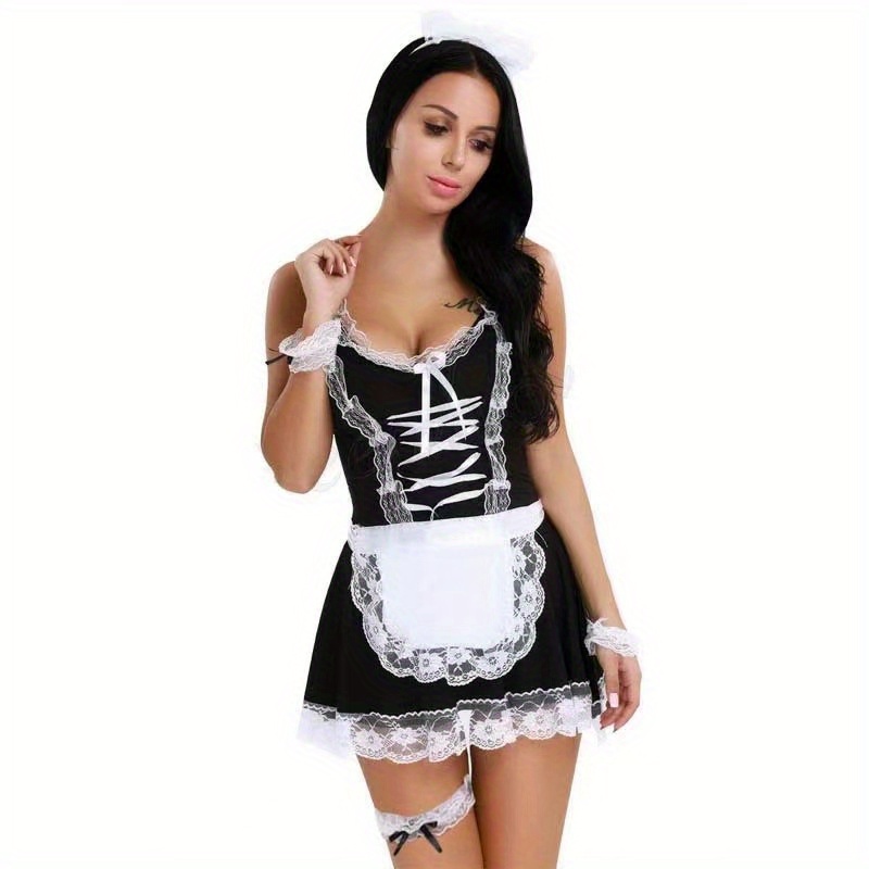 Naughty Maid Role play Costume Contrast Lace Colorblock - Temu Canada