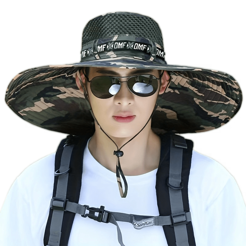 1pc Men's Summer Big Brim UV Protection Sunscreen Bucket Hat, Fishing Hat, For Outdoor Fishing, Hiking
