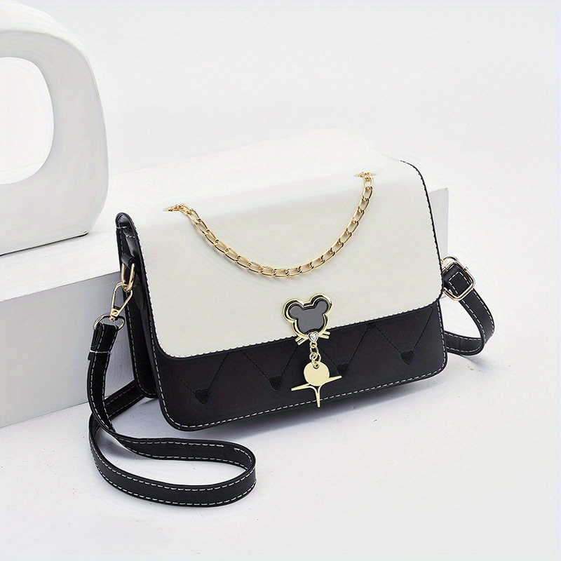 Top-handle Pu Square Bag - Colorblock Shoulder Bag - No Pattern Satchel Bag  For Daily Life Any Occasion ! - Temu Bahrain