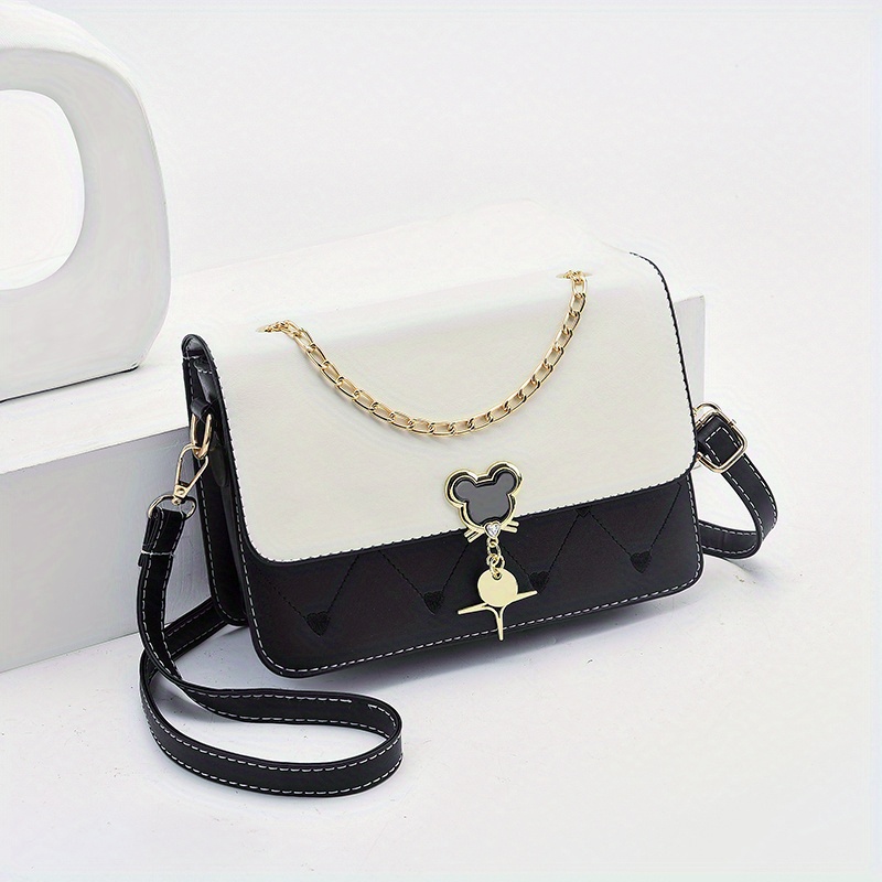 Women's Black Stitching Pu Chain Square Crossbody Bag