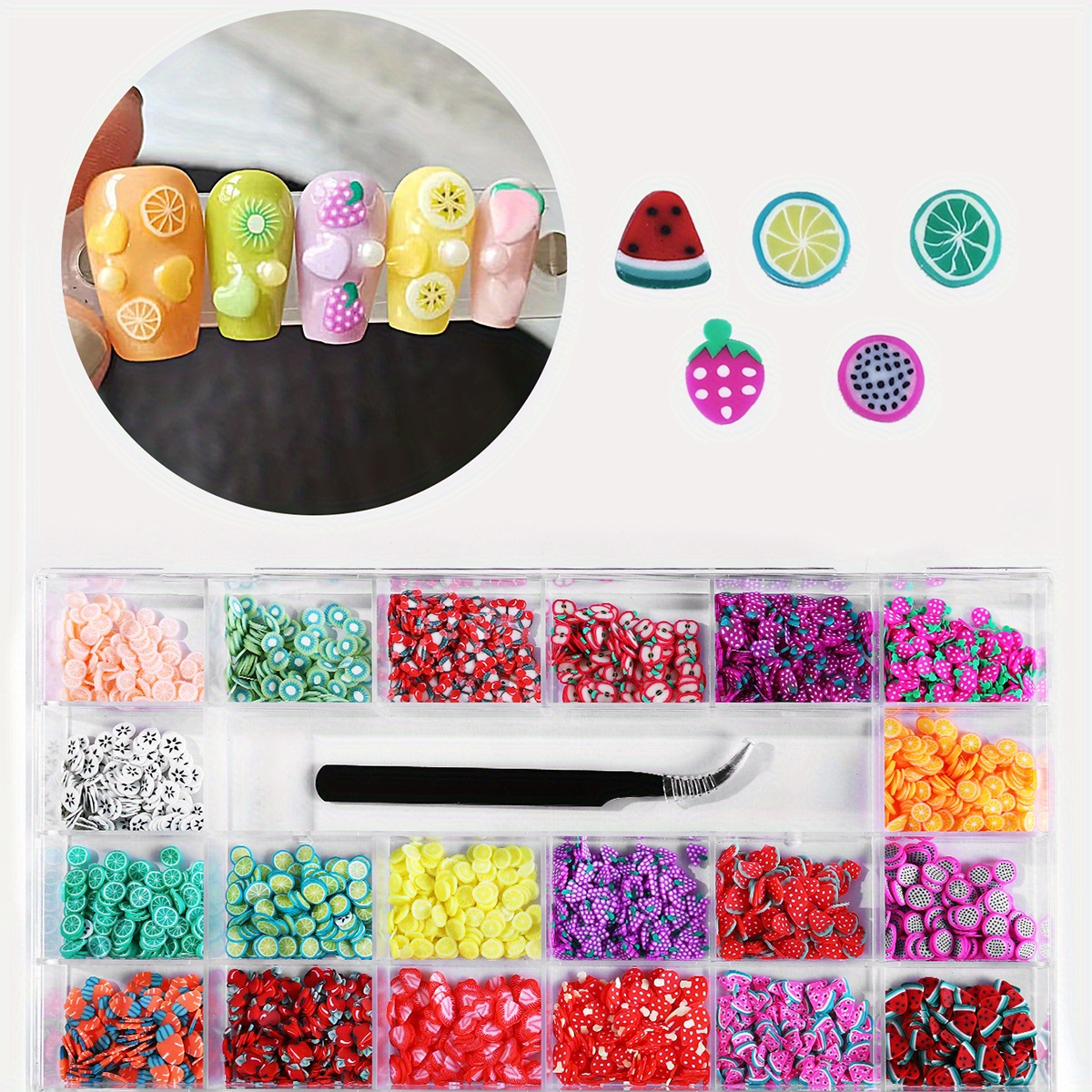 21 Grids 3D Resin Flower Fruit Nail Charms