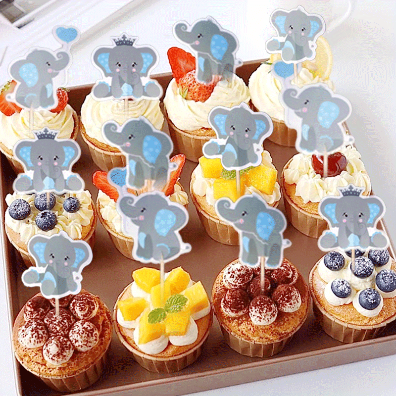 24 Elephant Themed Cupcake Toppers Decorations, And Birthday Party Cake Decoration For Shower Party