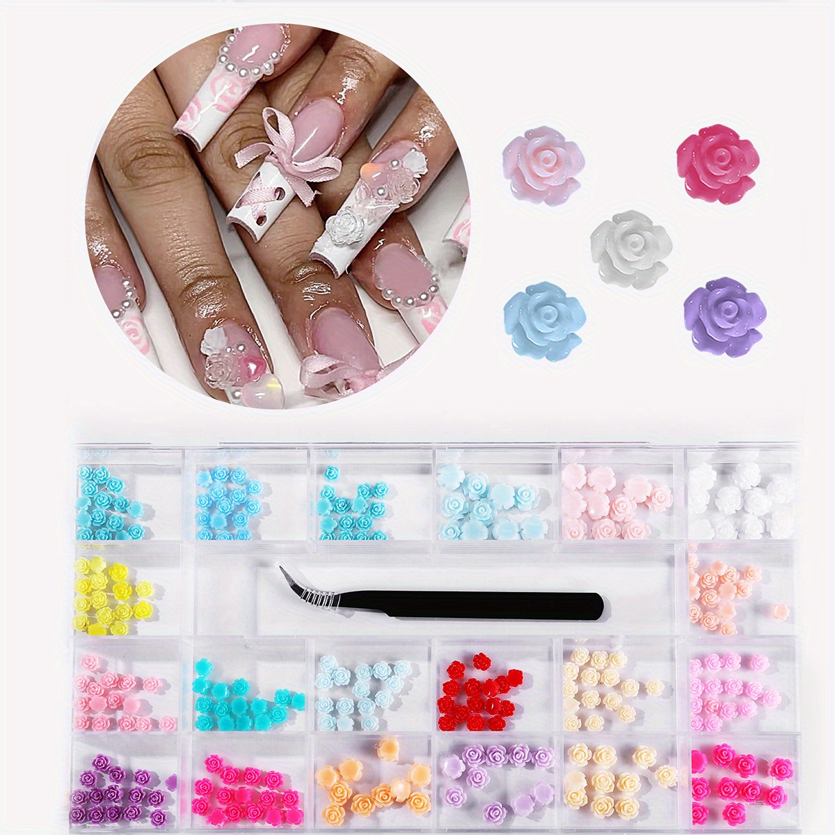 21 Grids 3D Resin Flower Fruit Nail Charms