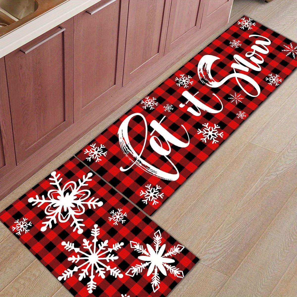 Kitchen Rugs Plaid Bear Black and Red Doormat with Non Skid Rubber Backing