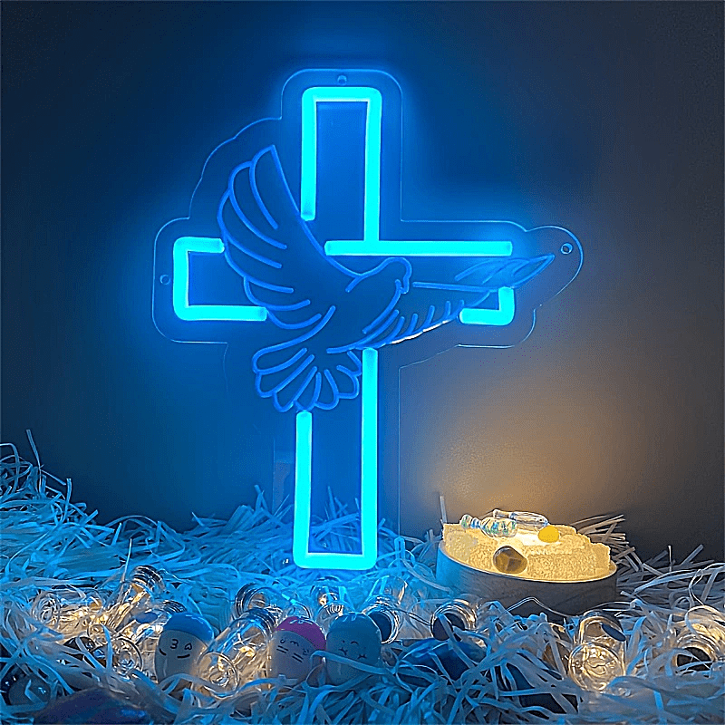 Cross Neon Sign Ice Blue Without Inner Power Usb Powered - Temu