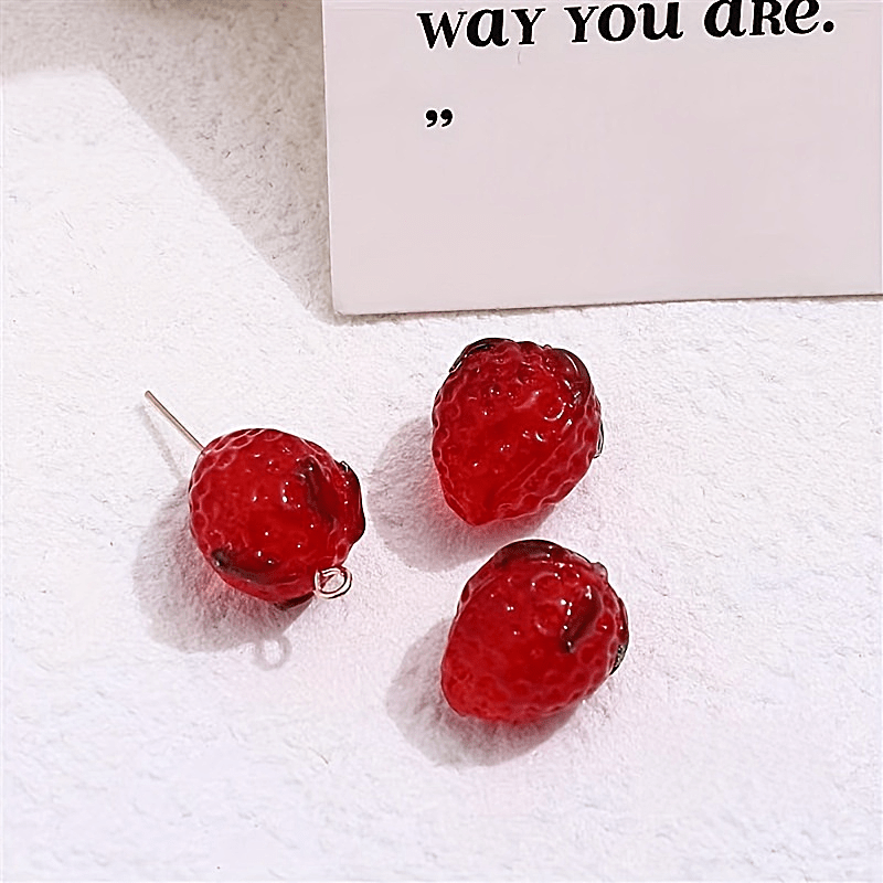 Cute Red Strawberry Beads made from Polymer Clay, Handmade Beads, Fruit  Beads