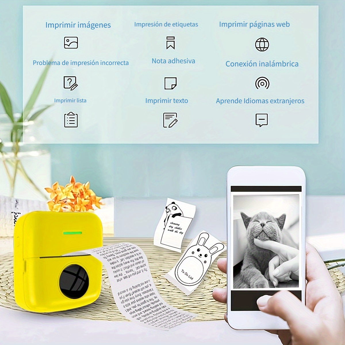 Impresora portátil, mini impresora térmica inalámbrica Bluetooth de  bolsillo con 6 rollos de papel de impresión para teléfono inteligente  Android iOS