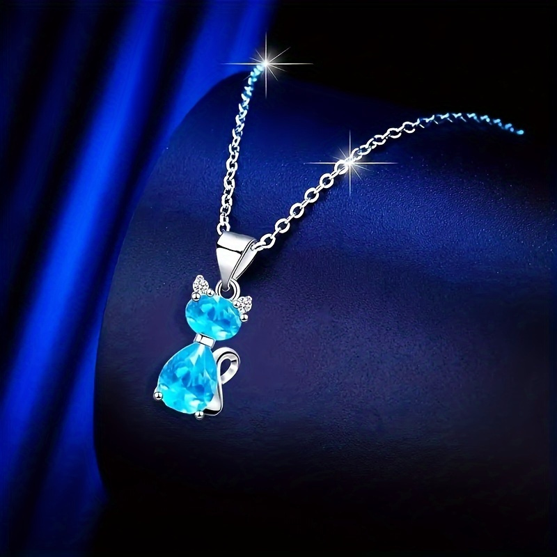 

1pc Fashion Cute Artificial Crystal Cat Pendant Necklace For Girls